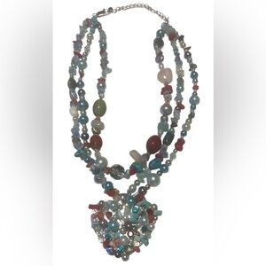 Multicolor Beaded Necklace with Heart Pendant